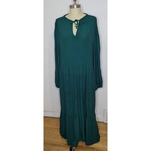 Old Navy Long Sleeve Smocked Tiered Maxi Dress Size XXL Peasant Boho Green